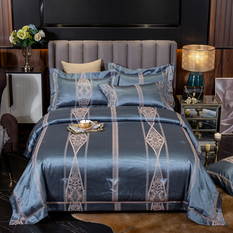 Parure de lit haut de gamme en lin et coton, jacquard de soie glacée, style européen
