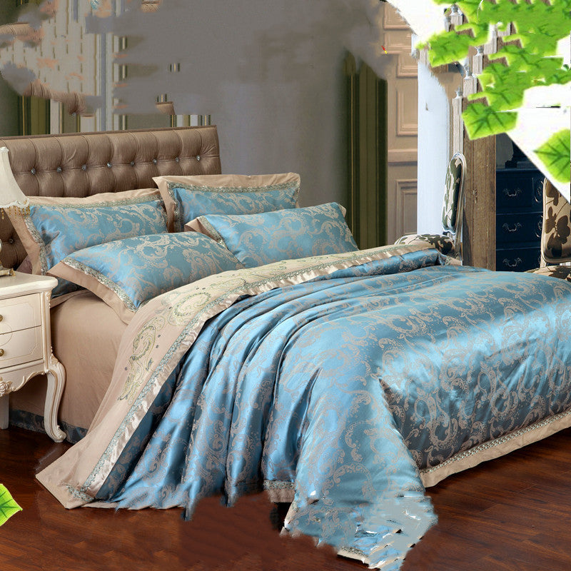 Parure de lit haut de gamme en lin et coton, jacquard de soie glacée, style européen