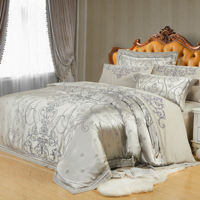 Parure de lit haut de gamme en lin et coton, jacquard de soie glacée, style européen